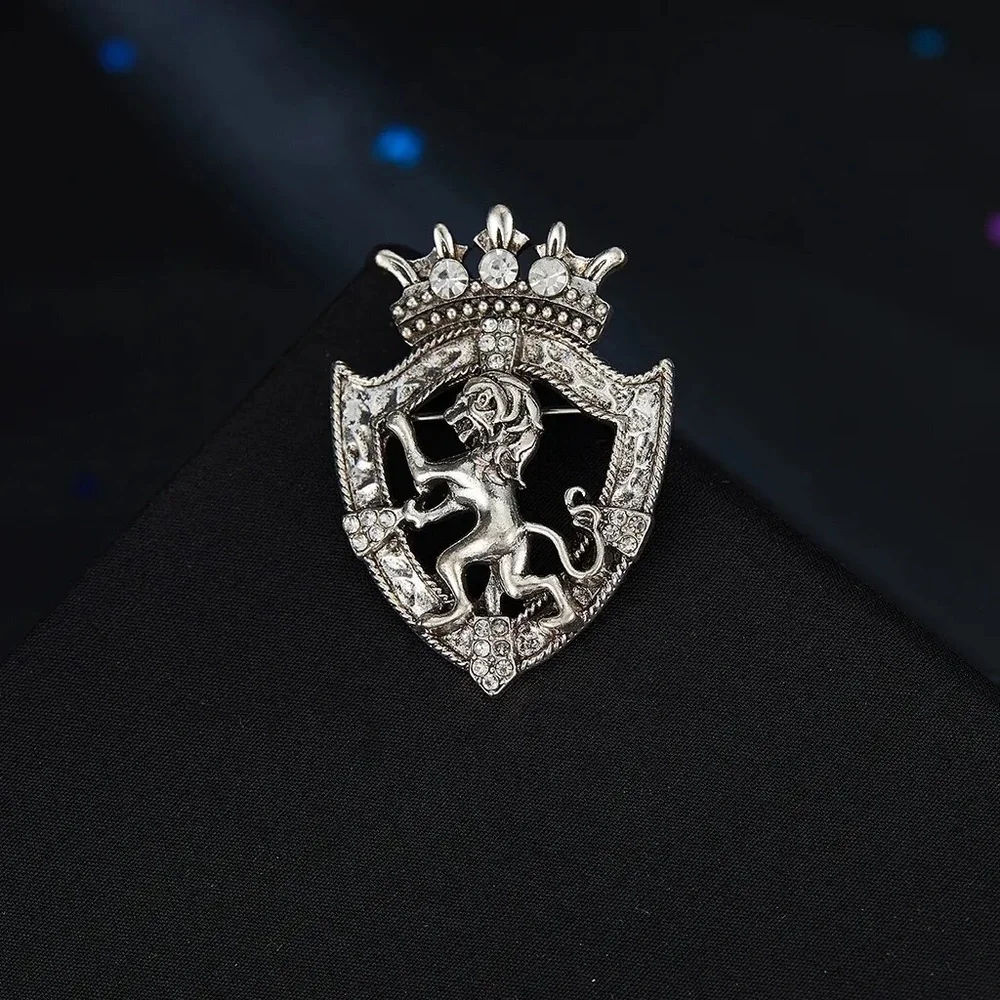 Retro Lion Shield Suit Lapel Pin